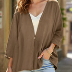 Women's Loose Open Front Cardigan V-Neck Mid-Sleeve Lightweight Casual Layering Top - Victrafia