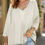 Women's Loose Open Front Cardigan V-Neck Mid-Sleeve Lightweight Casual Layering Top - Victrafia