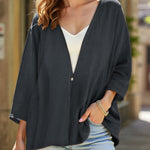 Women's Loose Open Front Cardigan V-Neck Mid-Sleeve Lightweight Casual Layering Top - Victrafia