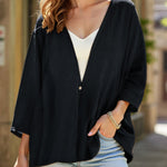 Women's Loose Open Front Cardigan V-Neck Mid-Sleeve Lightweight Casual Layering Top - Victrafia