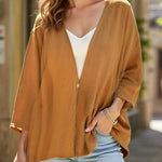 Women's Loose Open Front Cardigan V-Neck Mid-Sleeve Lightweight Casual Layering Top - Victrafia