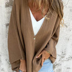 Women's Loose Open Front Cardigan V-Neck Mid-Sleeve Lightweight Casual Layering Top - Victrafia