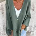 Women's Loose Open Front Cardigan V-Neck Mid-Sleeve Lightweight Casual Layering Top - Victrafia