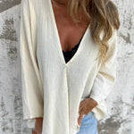 Women's Loose Open Front Cardigan V-Neck Mid-Sleeve Lightweight Casual Layering Top - Victrafia