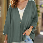 Women's Loose Open Front Cardigan V-Neck Mid-Sleeve Lightweight Casual Layering Top - Victrafia