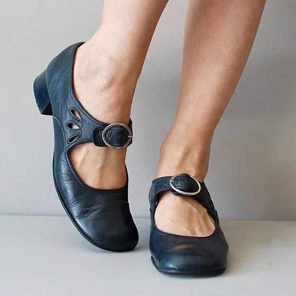 Women's Mary Jane Shoes Buckle Strap Low Heel Casual Office Everyday Flats - Victrafia