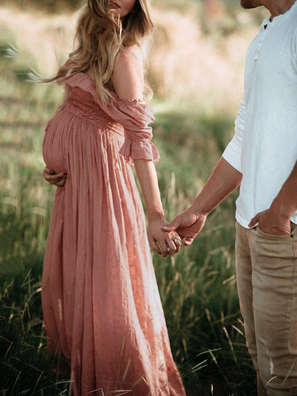 Women's Maternity Maxi Dress Off-Shoulder Flowy Summer Pregnancy Photoshoot - Victrafia