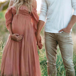 Women's Maternity Maxi Dress Off-Shoulder Flowy Summer Pregnancy Photoshoot - Victrafia