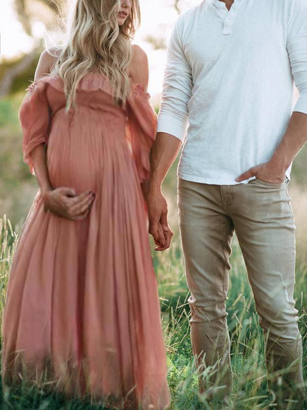 Women's Maternity Maxi Dress Off-Shoulder Flowy Summer Pregnancy Photoshoot - Victrafia