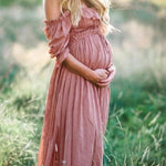 Women's Maternity Maxi Dress Off-Shoulder Flowy Summer Pregnancy Photoshoot - Victrafia