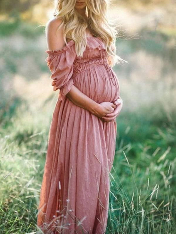 Women's Maternity Maxi Dress Off-Shoulder Flowy Summer Pregnancy Photoshoot - Victrafia
