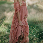 Women's Maternity Maxi Dress Off-Shoulder Flowy Summer Pregnancy Photoshoot - Victrafia