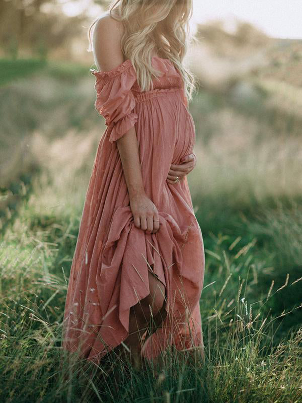Women's Maternity Maxi Dress Off-Shoulder Flowy Summer Pregnancy Photoshoot - Victrafia