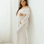 Women's Maternity Maxi Dress Off-Shoulder Long Sleeve Baby Shower Photoshoot - Victrafia