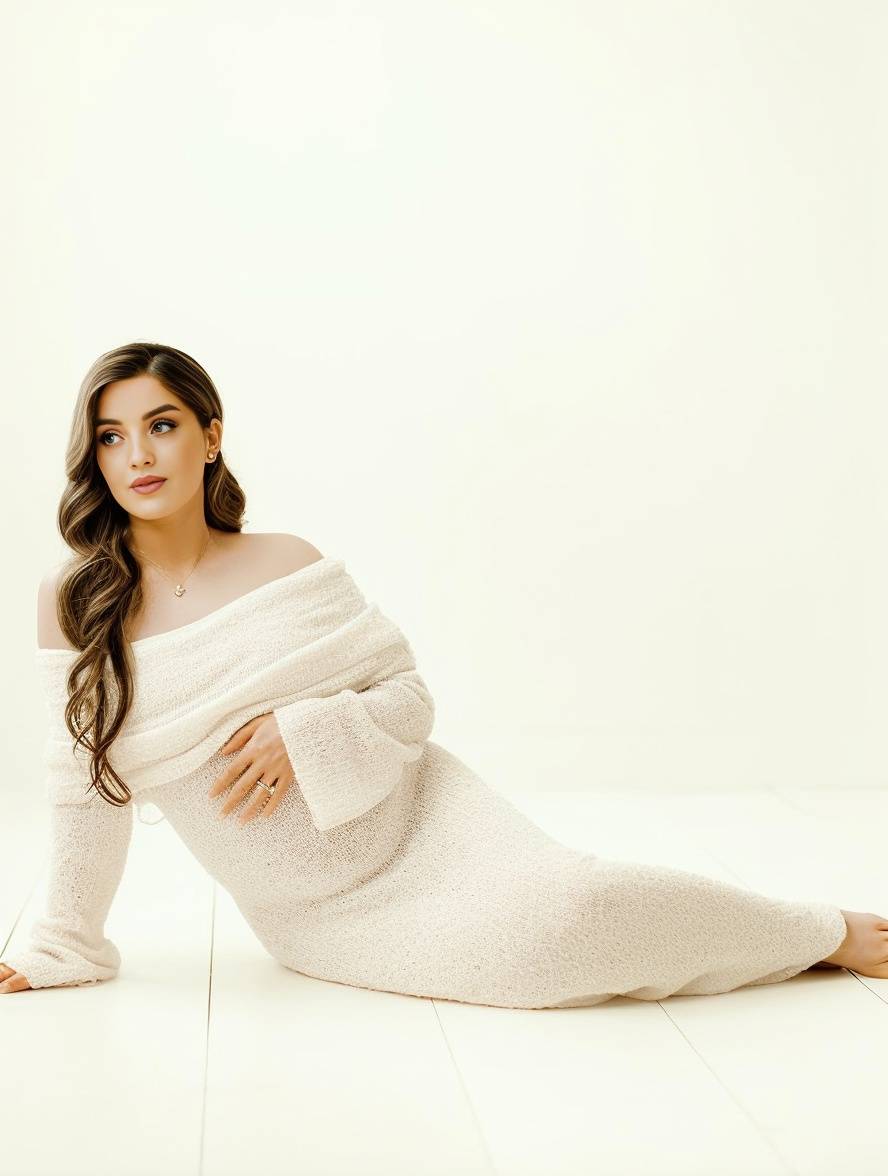 Women's Maternity Maxi Dress Off-Shoulder Long Sleeve Baby Shower Photoshoot - Victrafia