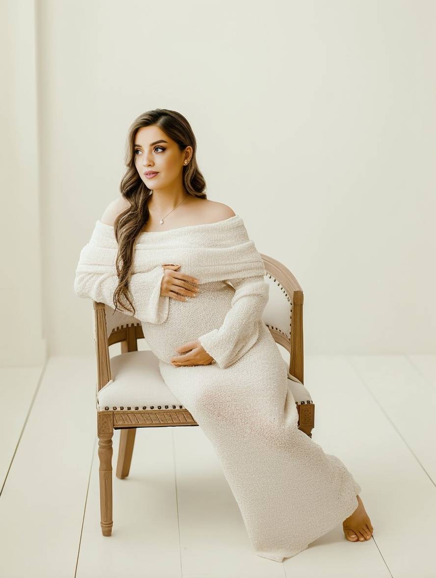 Women's Maternity Maxi Dress Off-Shoulder Long Sleeve Baby Shower Photoshoot - Victrafia