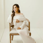 Women's Maternity Maxi Dress Off-Shoulder Long Sleeve Baby Shower Photoshoot - Victrafia