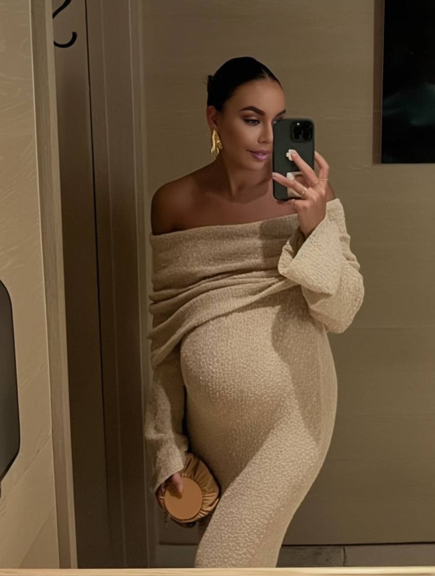Women's Maternity Maxi Dress Off-Shoulder Long Sleeve Baby Shower Photoshoot - Victrafia