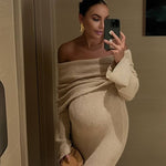 Women's Maternity Maxi Dress Off-Shoulder Long Sleeve Baby Shower Photoshoot - Victrafia