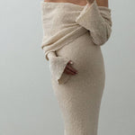 Women's Maternity Maxi Dress Off-Shoulder Long Sleeve Baby Shower Photoshoot - Victrafia