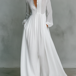 Women's Maxi Dress Long Sleeve Stand Collar Button-Down Flowy Formal Wedding Guest - Victrafia