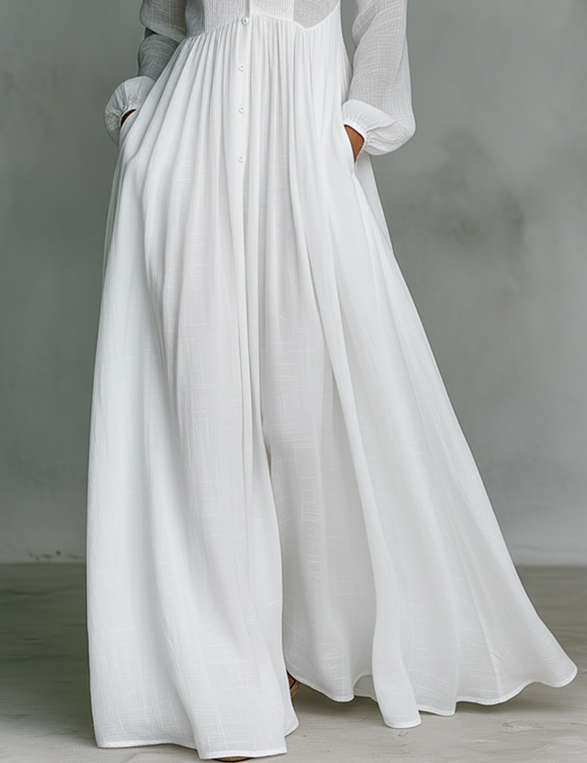 Women's Maxi Dress Long Sleeve Stand Collar Button-Down Flowy Formal Wedding Guest - Victrafia