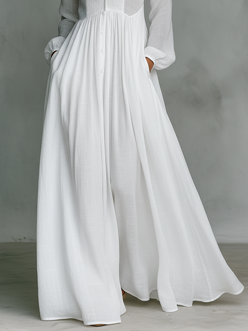 Women's Maxi Dress Long Sleeve Stand Collar Button-Down Flowy Formal Wedding Guest - Victrafia