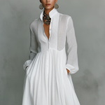 Women's Maxi Dress Long Sleeve Stand Collar Button-Down Flowy Formal Wedding Guest - Victrafia