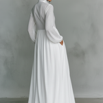 Women's Maxi Dress Long Sleeve Stand Collar Button-Down Flowy Formal Wedding Guest - Victrafia