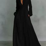 Women's Maxi Dress Long Sleeve Stand Collar Button-Down Flowy Formal Wedding Guest - Victrafia