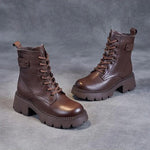 Women's Mid-Calf Platform Boots Chunky Lug Sole Side Zip Casual Leather - Victrafia