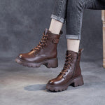 Women's Mid-Calf Platform Boots Chunky Lug Sole Side Zip Casual Leather - Victrafia