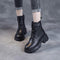 Women's Mid-Calf Platform Boots Chunky Lug Sole Side Zip Casual Leather - Victrafia