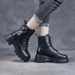 Women's Mid-Calf Platform Boots Chunky Lug Sole Side Zip Casual Leather - Victrafia