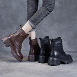 Women's Mid-Calf Platform Boots Chunky Lug Sole Side Zip Casual Leather - Victrafia