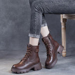 Women's Mid-Calf Platform Boots Chunky Lug Sole Side Zip Casual Leather - Victrafia