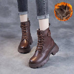 Women's Mid-Calf Platform Boots Chunky Lug Sole Side Zip Casual Leather - Victrafia