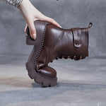 Women's Mid-Calf Platform Boots Chunky Lug Sole Side Zip Casual Leather - Victrafia