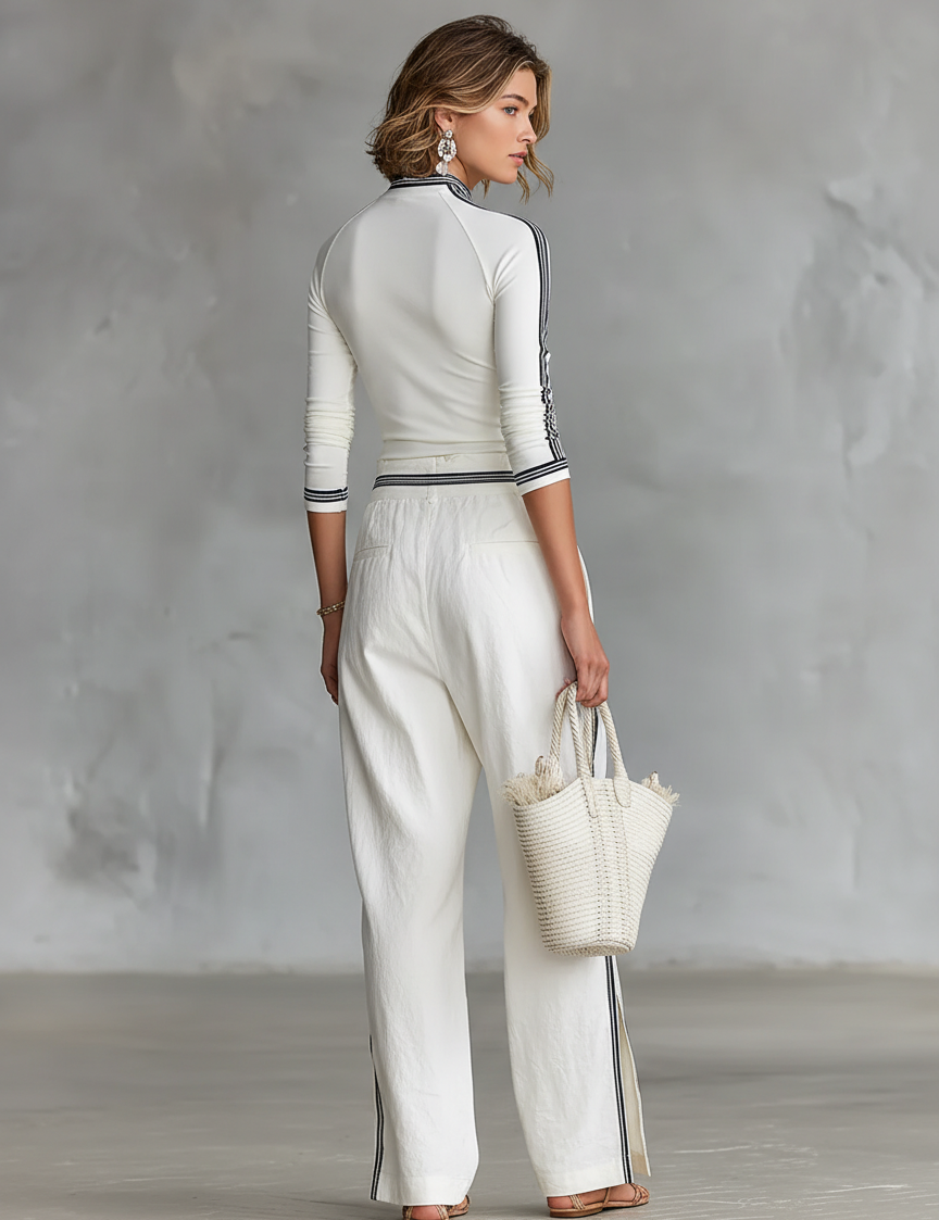 Women's Mock Neck Long Sleeve Top Wide-Leg Pants Two-Piece Set Athleisure Casual Outfit - Victrafia