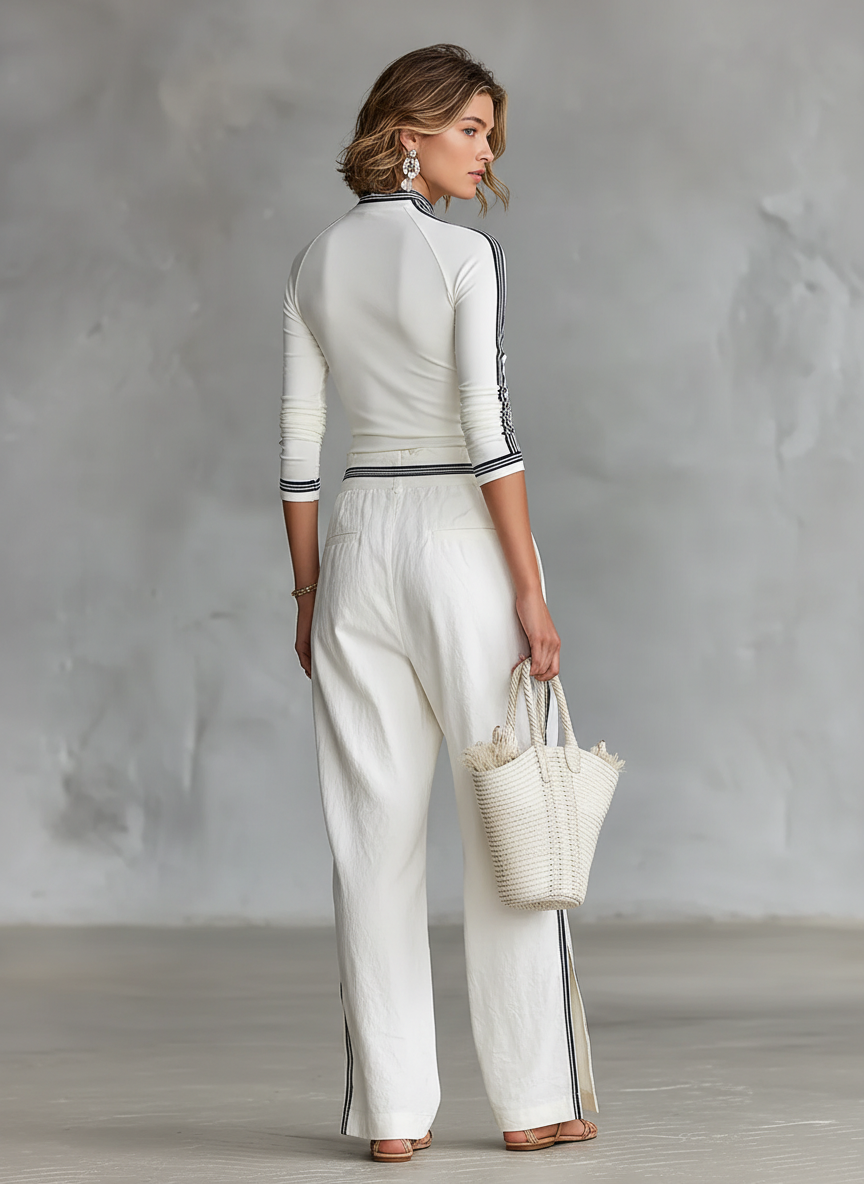Women's Mock Neck Long Sleeve Top Wide-Leg Pants Two-Piece Set Athleisure Casual Outfit - Victrafia