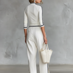 Women's Mock Neck Long Sleeve Top Wide-Leg Pants Two-Piece Set Athleisure Casual Outfit - Victrafia