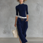 Women's Mock Neck Long Sleeve Top Wide-Leg Pants Two-Piece Set Athleisure Casual Outfit - Victrafia