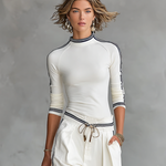 Women's Mock Neck Long Sleeve Top Wide-Leg Pants Two-Piece Set Athleisure Casual Outfit - Victrafia