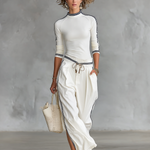 Women's Mock Neck Long Sleeve Top Wide-Leg Pants Two-Piece Set Athleisure Casual Outfit - Victrafia