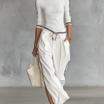 Women's Mock Neck Long Sleeve Top Wide-Leg Pants Two-Piece Set Athleisure Casual Outfit - Victrafia