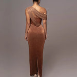 Women's One-Shoulder Bodycon Maxi Dress Draped Formal Evening Gown Wedding Gala - Victrafia