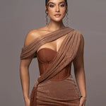 Women's One-Shoulder Bodycon Maxi Dress Draped Formal Evening Gown Wedding Gala - Victrafia