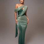 Women's One-Shoulder Bodycon Maxi Dress Draped Formal Evening Gown Wedding Gala - Victrafia