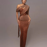 Women's One-Shoulder Bodycon Maxi Dress Draped Formal Evening Gown Wedding Gala - Victrafia