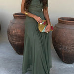 Women's One-Shoulder Maxi Dress Draped Bodice Formal Wedding Guest Evening Gown - Victrafia